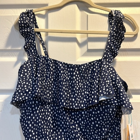 NWT! Kona Sol Navy Ruched Front Full Coverage One Piece Swimsuit L - Picture 5 of 8